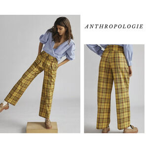 NEW Anthropologie Yellow Wide-Leg Plaid Pants - Size Medium
